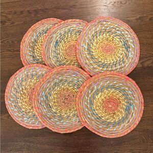 Amanda Lindroth Woven Round Placemats Set of 6 - Multicolor